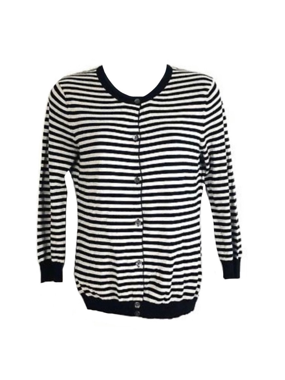 💋Trina Turk Los Angeles Black and Gray Striped Button Up Sweater